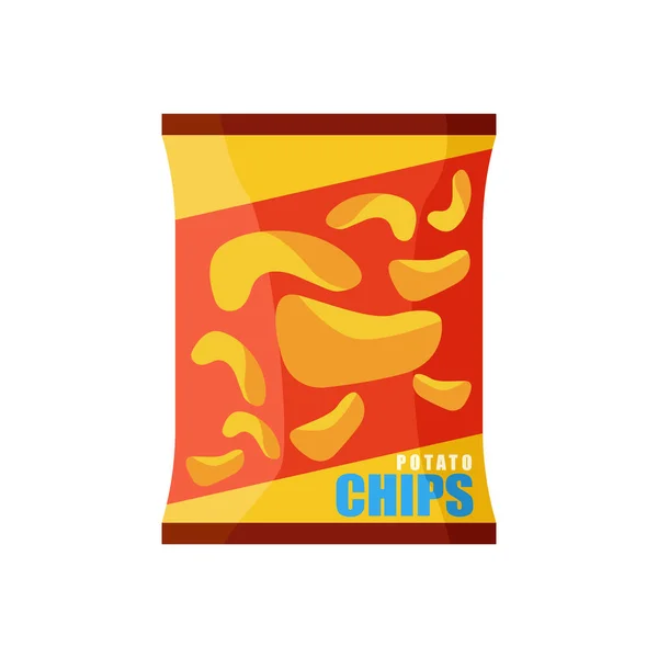 Patatas Fritas Paquete Maqueta Realista Paquete Chips Rojos Con Etiqueta — Vector de stock