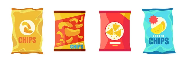 Conjunto Papas Fritas Colores Estilo Dibujos Animados Ilustración Vectorial Snacks — Vector de stock