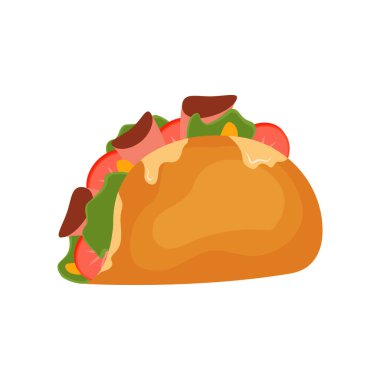 Sandviç. Atıştırmalık fast food. Köfteli sandviç, dürüm ve geleneksel jambonlu peynirli tost. Vektör klibi resim çizimi.