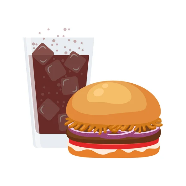 汉堡包和苏打水 冷饮或咖啡 矢量说明 — 图库矢量图片