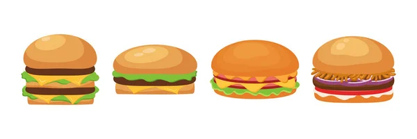 描述风格化汉堡包或芝士汉堡集向量图标 快餐餐 因白人背景而被隔离 — 图库矢量图片