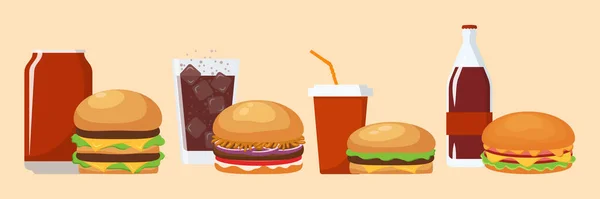Hamburger Soda Cold Drink Coffee Vector Illustration Set — Image vectorielle