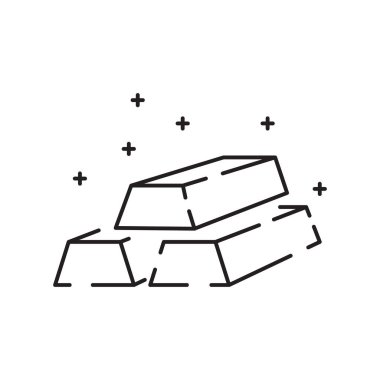 Altın külçeleriyle ilgili vektör çizgisi simgesi. Premium doğrusal semboller paketlendi. Beyaz arkaplanda izole edilmiş vektör illüstrasyonu. Web siteleri ve mobil uygulamalar için web sembolleri. Moda tasarımı.