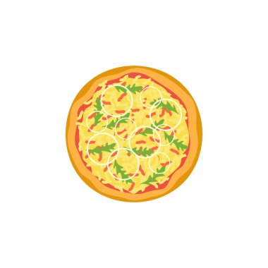 Pizzanın izole edilmiş halinin vektör çizimi. Geleneksel İtalyan fast food. Manzaralı yemek. Avrupa atıştırması.