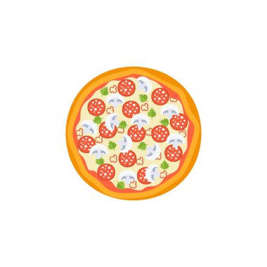 Pizzanın izole edilmiş halinin vektör çizimi. Geleneksel İtalyan fast food. Manzaralı yemek. Avrupa atıştırması.