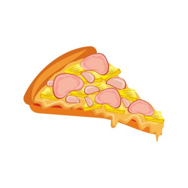 Pizza dilimi. Geleneksel İtalyan fast food. Manzaralı yemek. Avrupa yemeği. Vektör klipsi çizimi izole edilmiş beyaz arkaplan.