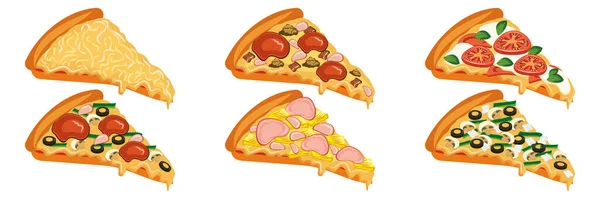 Sada Pizzy Tradiční Italské Rychlé Občerstvení Nejlepší Jídlo Evropská Svačina — Stockový vektor