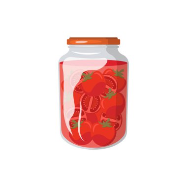 Reçel ya da komposto kavanozu. Konserve meyve veya böğürtlen. Cam kavanozlarda saklanmış meyve vektör çizimi. Çiftçi Pazarı Markası için. Organik gıda eko şablonu. Vitaminli tatlı..