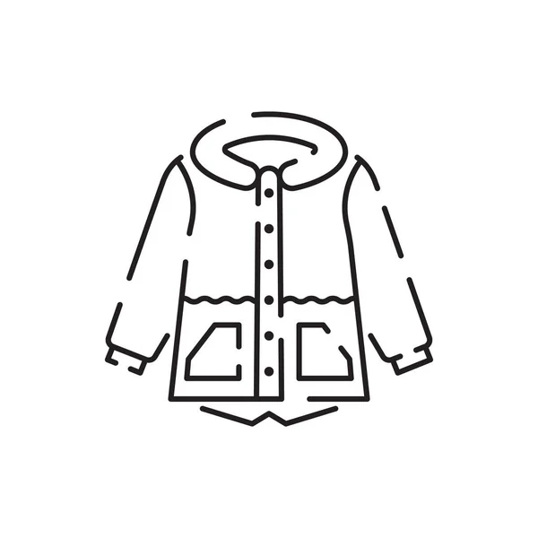 暖かい冬や秋の服ラインアイコン ジャケットアウターウェアベクター デニムジャケットアウターウェア 女性または男性のサイン — ストックベクタ