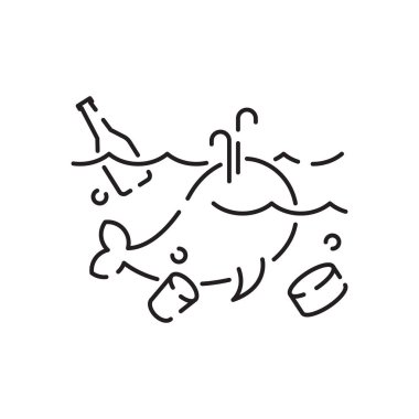 Beyaz arka planda su kirliliği simgesi, mobil konsept ve web tasarımı için ekoloji işareti, borudan denize endüstriyel atık, çevre kirliliği sembolü.