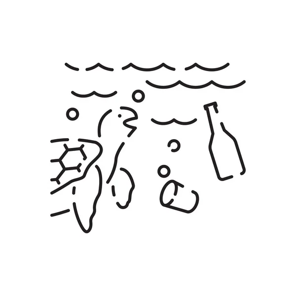 Icône Ligne Vectorielle Pollution Marine Isolée Sur Fond Blanc Ecologie — Image vectorielle