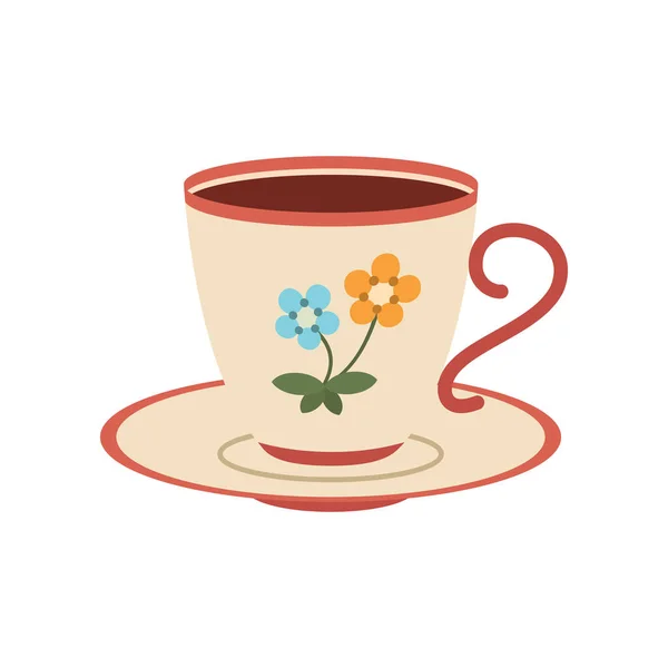 Чашка Чая Кофе Разные Украшения Цветы Ягоды Уютная Векторная Иллюстрация — стоковый вектор