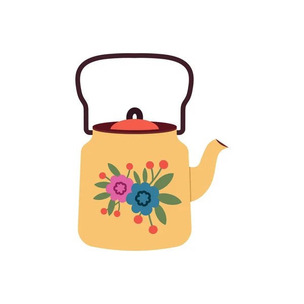 Vintage Tea Kettle Cozy Teapot Herbs Rustic Teapot Autumn Herbal — Stock Vector