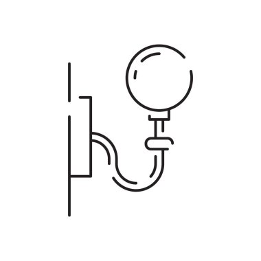 Ev, ev dekorasyonu vektör çizgisi simgesi. Perde ana hatları, beyaz arka planda iç mekan. Işıklandırma ürünleri.