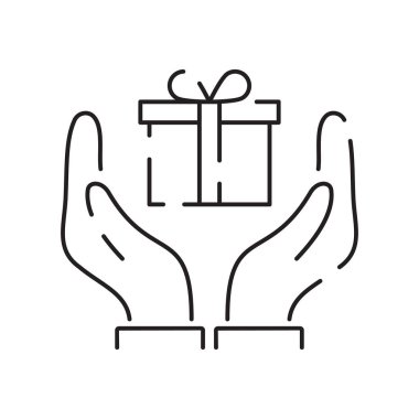 Noel hediyesi çizgisi simgesi. İndirim kuponları gibi doğrusal basit web simgeleri, hediye vektör vuruşları satın alın ve gönderin. Alışveriş Mutlu Yıllar ve Doğum Günleri.