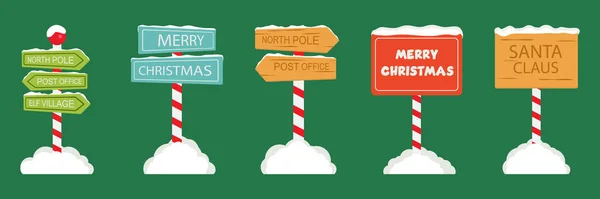 Panneaux Pôle Nord Panneaux Rue Bois Noël Installés Dans Neige — Image vectorielle