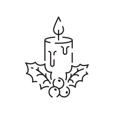 Vektör mum hattı simgesi. Beyaz arka planda siyah Noel sembolleri. Düzenlenebilir felç. Mutlu yıllar, doğum günü ve kilise veya Hıristiyan, dua et..