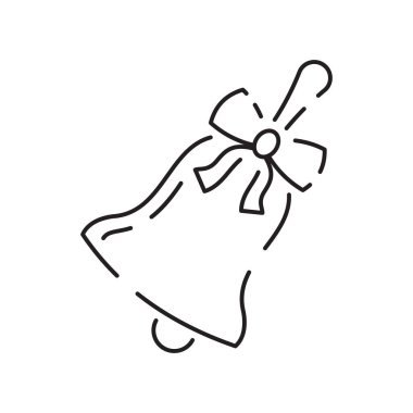 Noel çan çizgisi ikonu. Mobil konsept ve web tasarımı için doğrusal biçim işareti. Jingle bell ana hatları vektör simgesi. Sembol, logo çizimi. Vektör grafikleri.