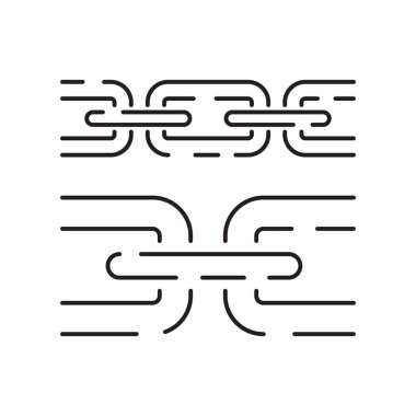 Blockchain ve Bitcoin teknoloji çizgisi simgesi seti. Vektör kripto para birimi simgeleri ögesi. Engelleme zinciri, dağıtım ve merkezi olmayan finans içeriyor.