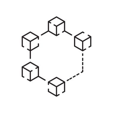 Blockchain vektör çizgisi konsepti simgesi veya logo ögesi. Teknoloji ve para finansmanı.