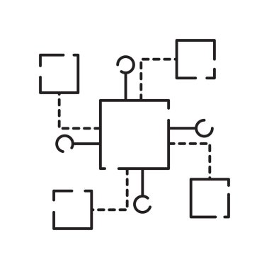 Blockchain vektör çizgisi konsepti simgesi veya logo ögesi. Teknoloji ve para finansmanı.