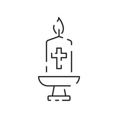 Hristiyanlık çizgisi ikonu. Vektör dini ile ilgili simgeler. İncil, kilise ve haç veya İsa.