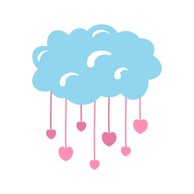 Çizgi filmlerdeki romantik aşk sevgililer günü öğeleri ve çıkartmaları. Kalp şekli, şekerler, pasta ve çiçek vektör sembolü. Sevgililer günü romantik objeleri. Elmas yüzüklü kutu, mektuplu zarf.