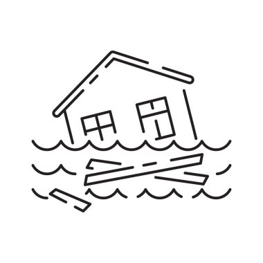 Küresel felaketler. Modern vektör sade çizgi tasarımı simgesi. Kuraklık, sel ve su. Bitki ve doğa ya da çiftlik. Kıtlık ve sigorta.