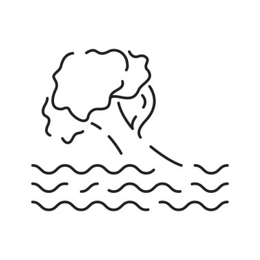 Şehir taşkın hattı ikonu, iklim değişikliği ve ekoloji, su felaketi vektör ikonu, vektör grafikleri, düzenlenebilir çizgi işareti, 10 PS.