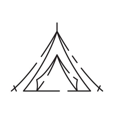 Beyaz arka planda kamp simgesi. Kamp çadırı çizgisi ikon vektörü.