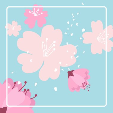 Çiçek açan kiraz ağacı dallarıyla bahar indirimi posteri. Mevsimlik iş konsepti. Vektör illüstrasyon arka planı. Düz tasarım.