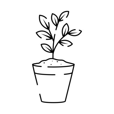 Toprak çizgisi simgesi. Basit Bitkiler İlgili Vektör Hattı Simgesi. Yaprak ve Büyüme Koşulları gibi ikonlar içeriyor. Tohumlar ve sulama. Bahar.