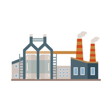 Fabrika inşaatı, elektrik, endüstriyel manufactory binaları düz ikon izole vektör illüstrasyonu.
