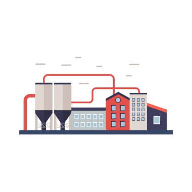 Fabrika inşaatı, elektrik, endüstriyel manufactory binaları düz ikon izole vektör illüstrasyonu.