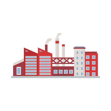 Fabrika inşaatı, elektrik, endüstriyel manufactory binaları düz ikon izole vektör illüstrasyonu.