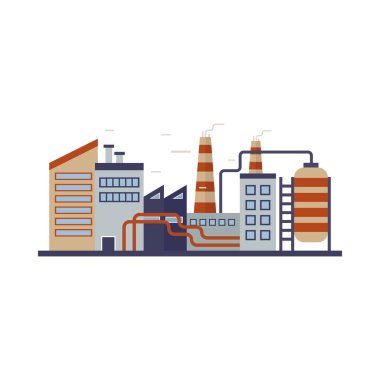 Fabrika inşaatı, elektrik, endüstriyel manufactory binaları düz ikon izole vektör illüstrasyonu.