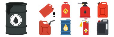 Gaz ve yakıt depolama silindiri. Gaz silindiri vektörü lpg gaz-şişesi ve sıvılaştırılmış sıkıştırılmış gazlarla silindirik silindir çizim seti.