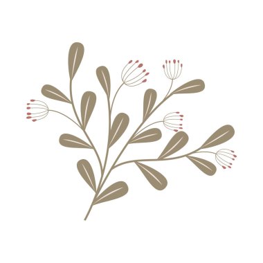 Yapraklı bahar çiçeği koleksiyonu, çiçek buketleri. Vektör çiçekleri düz. Bahar botanik elementleri. Mutlu Paskalyalar. Halk tarzı. Bahar tatili.