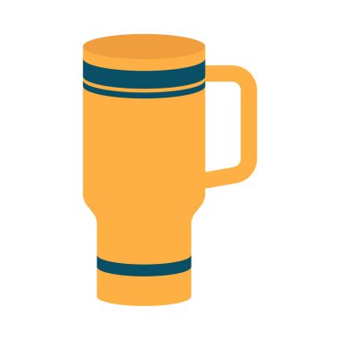 Termo bardak. Beyaz arka planda izole edilmiş düz bir termos simgesi. Vektör illüstrasyonu.