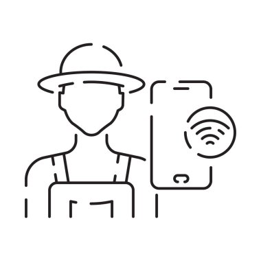 Akıllı çiftlik çizgisi simgesi, akıllı tarım ve tarım simgesi veya simgesi, vektör.