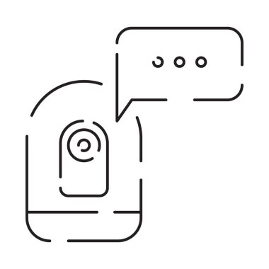 Robot simgesi. Chatbot simgesi. Şirin gülümseyen robot. Taslak robot işareti. Vektör düz çizgi çizgi film çizimi. Ses destek robotu. Sanal çevrimiçi destek.