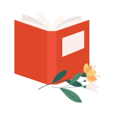 Çiçekli düz ikonlu kitaplar. Karikatür çiçek süslemeleri. Edebiyat için kır çiçekleri dekoru. Haşhaş, ayçiçeği, unutma beni, şiir kitabında çiçek buketi. Renksel izole çizimler.