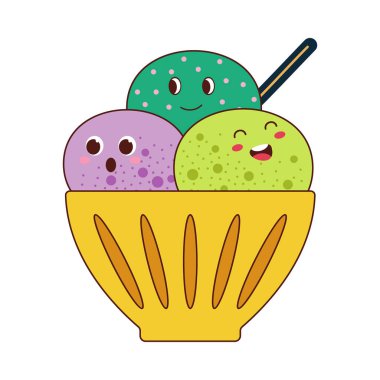 Güzel dondurmaymış. Dondurma gülen surat. Yaz elementi ayak çerezi renkli düz tasarım.