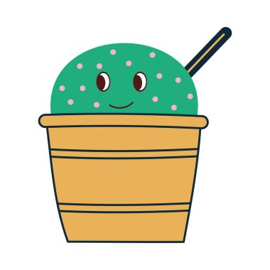 Güzel dondurmaymış. Dondurma gülen surat. Yaz elementi ayak çerezi renkli düz tasarım.
