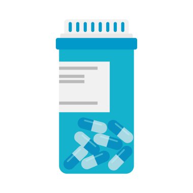 Çeşitli ilaçlar. Haplar, kapsüller kabarcıklar, sıvı ilaçlı cam şişeler, kapaklı plastik tüpler. İlaç ve takviye malzemeleri koleksiyonu. Düz biçim nesne illüstrasyonu.