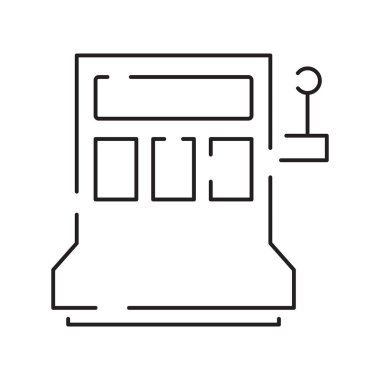 Kumarhane hattı ikonu. Poker kartları, zarlar ve çipler, kumar makinesi sembolleri ve para.
