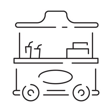 Modern yemek kamyonu çizgisi ikonu. Beyaz arkaplanda izole edilmiş web tasarımı için modern sokak yiyecekleri simgesi.