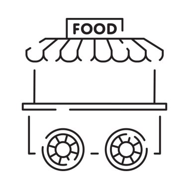 Modern yemek kamyonu çizgisi ikonu. Beyaz arkaplanda izole edilmiş web tasarımı için modern sokak yiyecekleri simgesi.