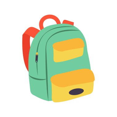 Okula dönelim. Okul çantası simgesi taşıyıcı düz dizayn şablonu.