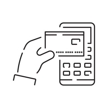 Pos Terminal Ödeme Hattı simgesi ve Kredi Kartı ve Hesap. Taslak işareti.